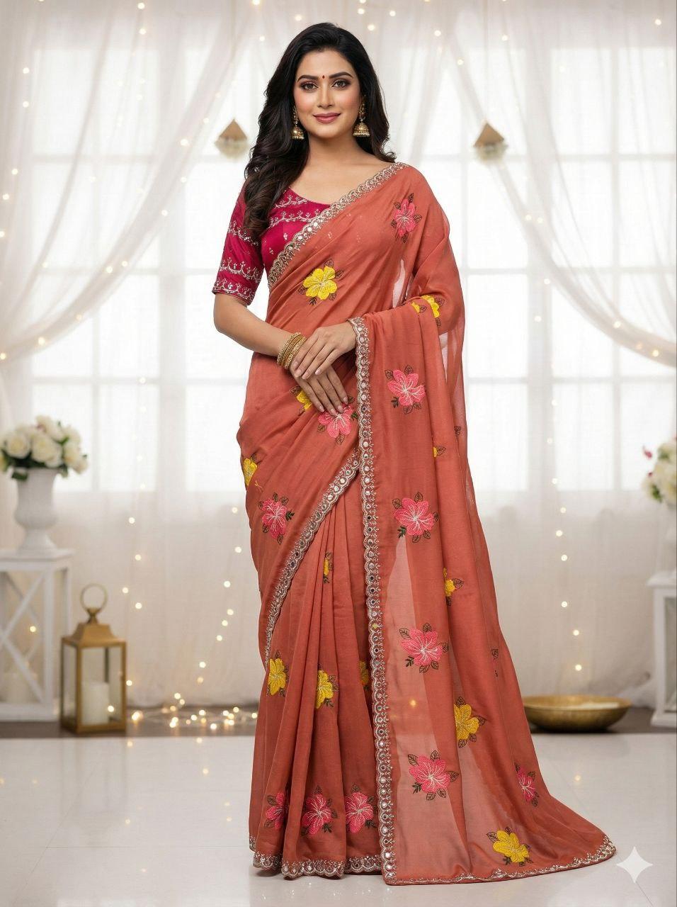 Georgette Saree with Embroidery Work