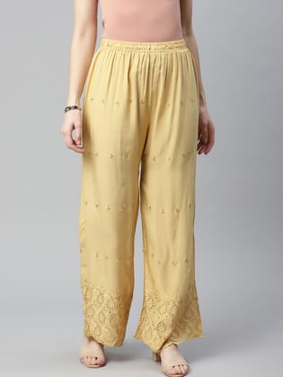 Rang Gali Women's Dark Beige Embroidered Palazzo-26