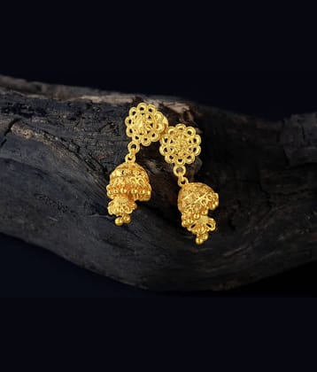 LUV FASHION Golden Jhumki Earrings ( Pack of 1 )
