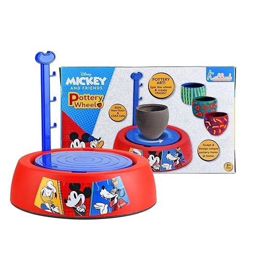 Kriiddaank Mickey Kids Pottery Wheel Battery Operated With Molding Clay & Painting Kit Set Learning And Education Multicolor Board Game Toys For Kids (Mickey)
