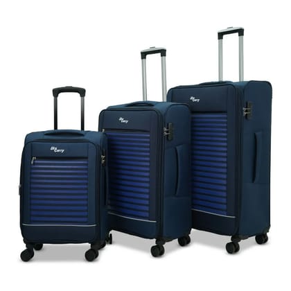 Sky Carry Stripe On 3-Piece Luggage Set | Expandable & Anti-Theft | 360 Dual Spinner Wheels | AVIATION GRADE Aluminium Telescopic Handle | Durable Twill Material (Blue) Sky Carry Stripe On 3-Piece Luggage Set | Expandable & Anti-Theft | 360 Dual Spinner Wheels | AVIATION GRADE Aluminium Telescopic Handle | Durable Twill Material (Blue)