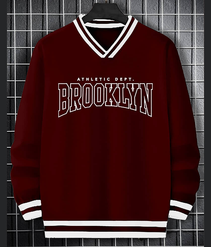 AOOSH Cotton Blend Regular Fit Striped Full Sleeves Men's V-Neck T-Shirt - Maroon ( Pack of 1 )