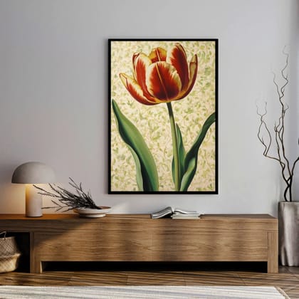 Luminary Royal Bloom – Vintage Tulip Elegance Museum-Quality Cotton Canvas Art for Dining Room Décor | Frame Size (69 X 97 Cm) | Frame Type (Black) | 5-Year Warranty