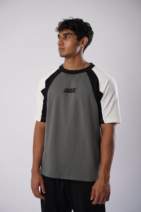 Raglan Colour Block Tee [GREY/BLACK/WHITE]-XL