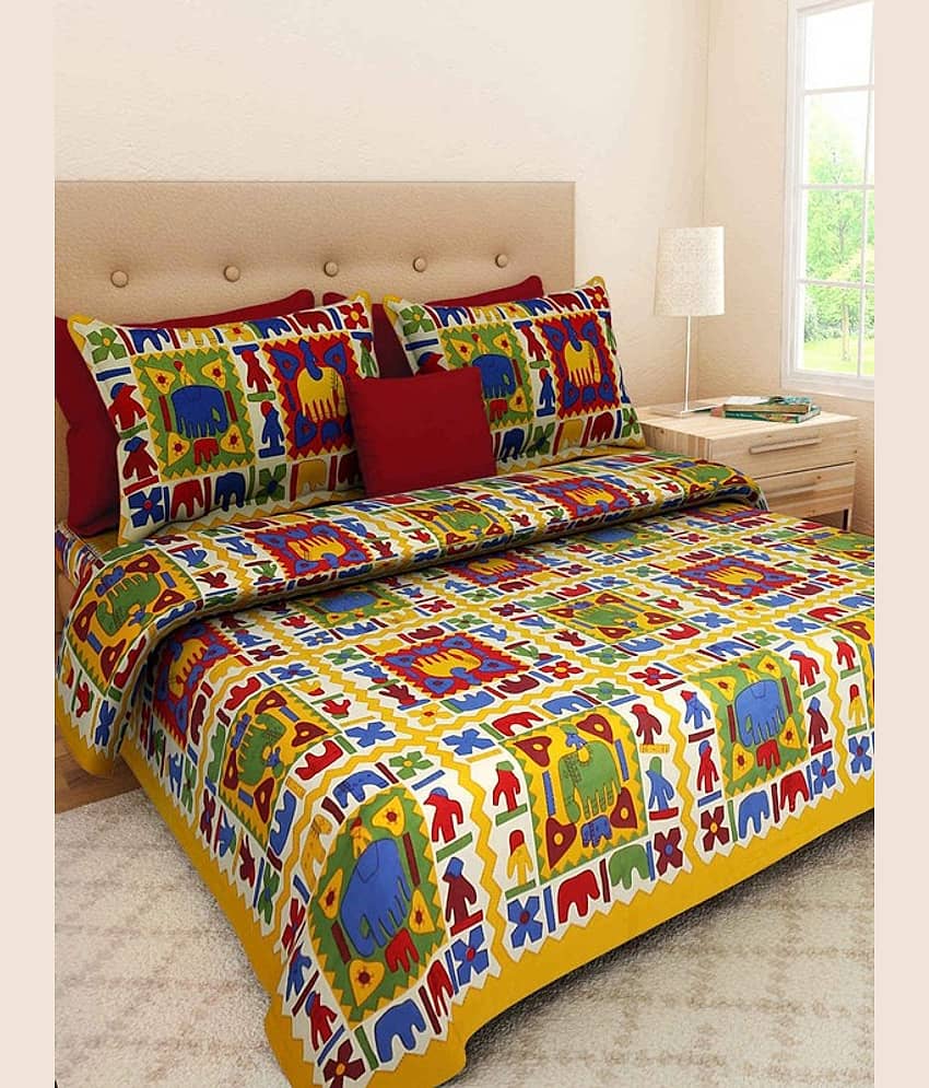 PETROSOLY Cotton 1 Double Queen Bedsheet with 2 Pillow Covers ( Multicolor )