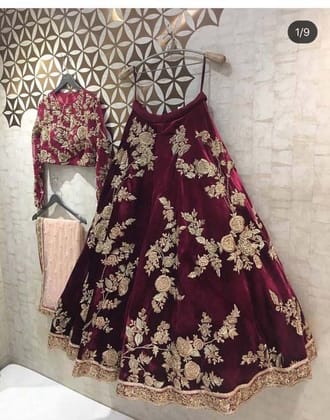 Gleaming Maroon Color Embroidered Semi Stitched Lahenga Choli