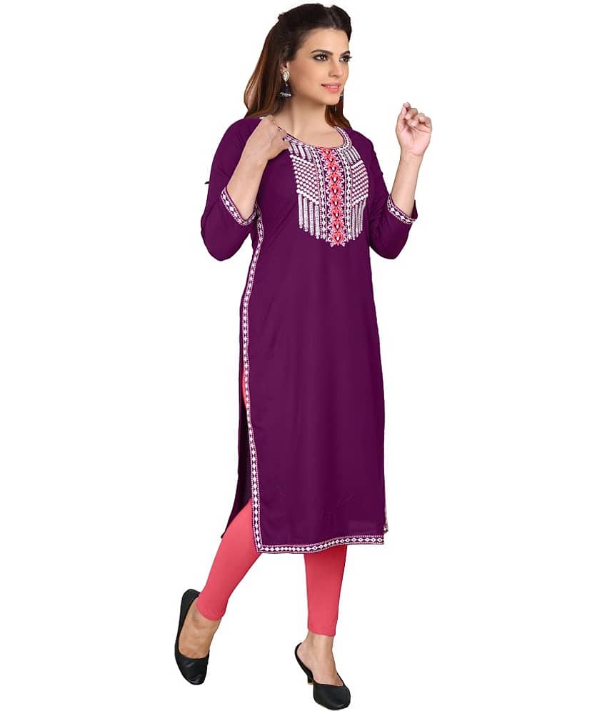 Kapadia - Wine Rayon Women's Straight Kurti ( Pack of 1 )