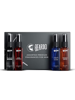 Beardo Perfume for Men - Premium Giftset 4x8ml | Black Musk, Godfather, Dark Side & Whisky Smoke | Eau De Perfume | Strong & Long Lasting Fragrance | Rakhi Gift for Brother | Gift for boyfriend | Gift for Men | Gift for Brother Beardo Perfume for Men - P