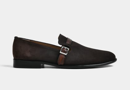 ASHER | MEN BROWN SUEDE BUCKLE SLIP-ONS (SALE)-UK 8