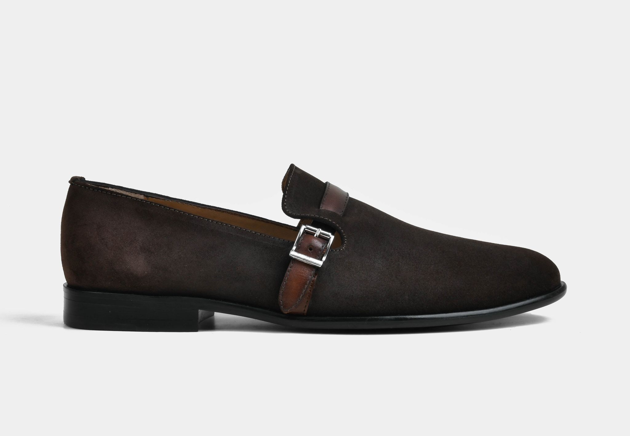 ASHER | MEN BROWN SUEDE BUCKLE SLIP-ONS (SALE)-UK 8