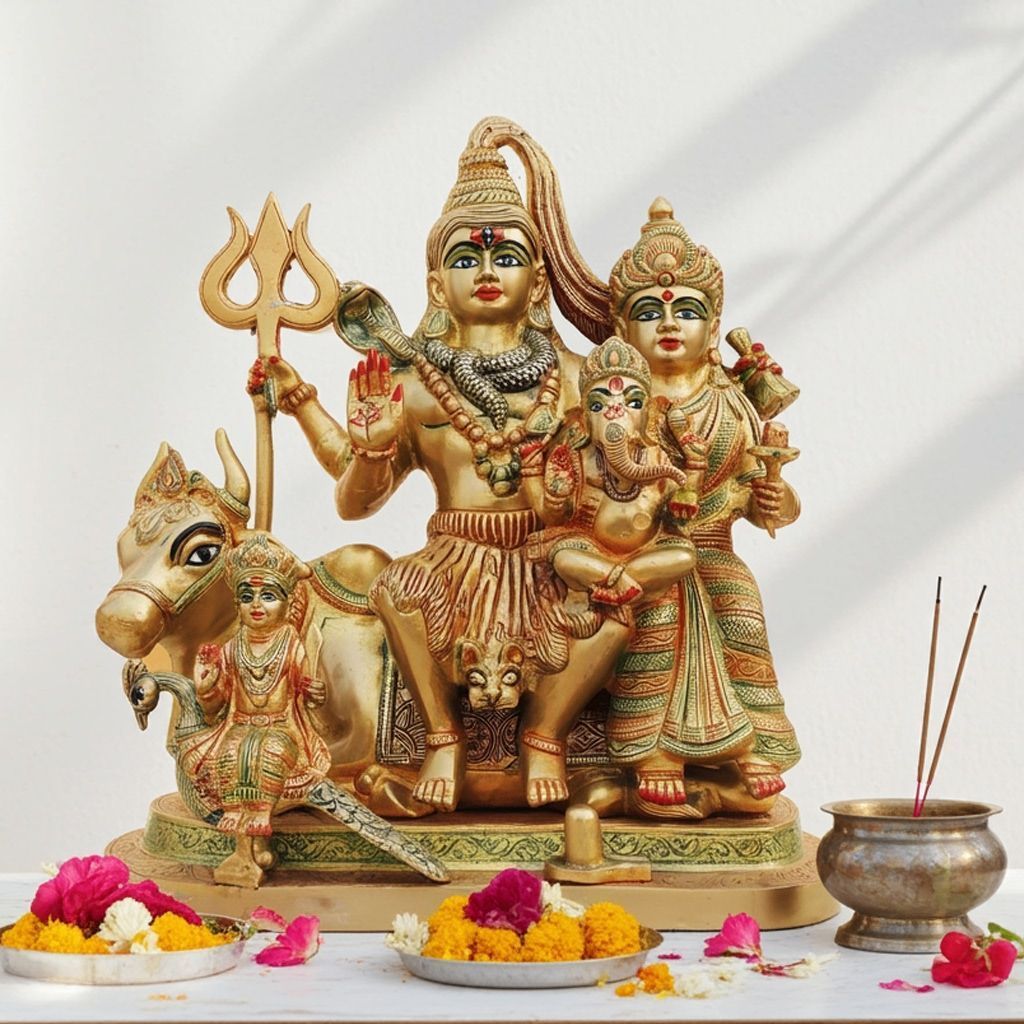 Brass Shiv Parivar - Handcrafted Religious Showpiece, Height : 14 Inch (BSMAS493 H)