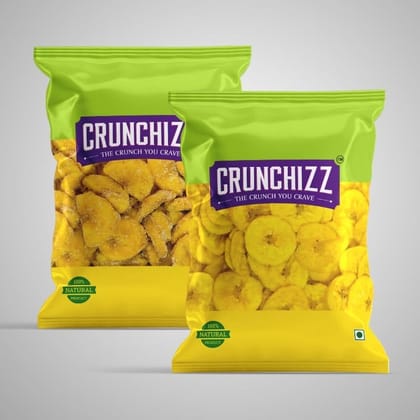 CRUNCHIZZ Authentic Kerala Style Yellow Banana Chips COMBO PACK I Raw Banana (Salty) & Jaggery Coated Banana (Sweet) I Traditional South Indian Recipe I No Artificial Additives I Perfect Munchy Bites I Pack of Two I 250 Grams Each I Total 500 Grams