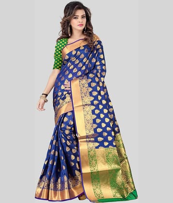 Gazal Fashions Banarasi Silk Embellished Saree With Unstitched Blouse Piece ( Blue )