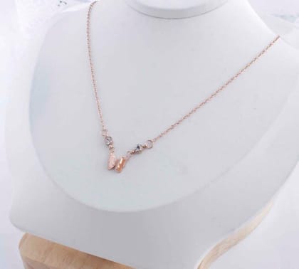 Stainless Steel Butterfly Cubic Zirconia Pendent Necklace- S