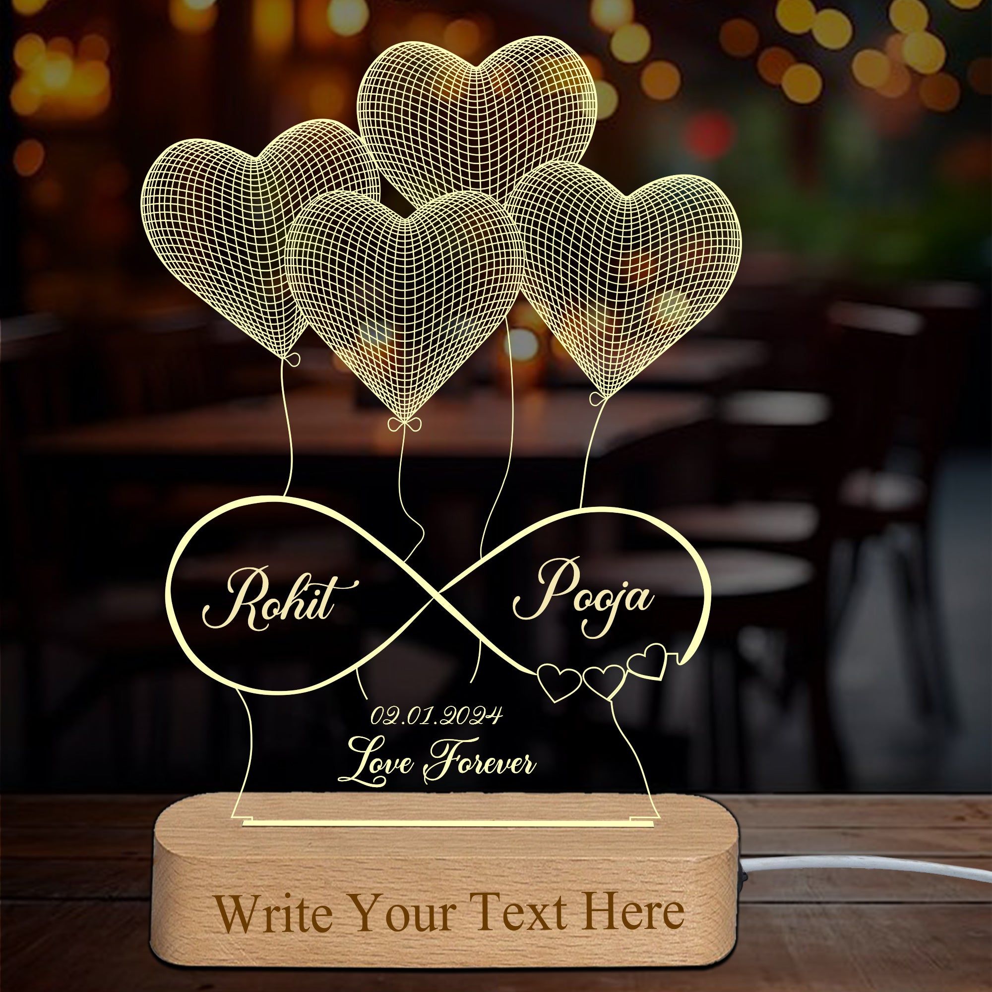 Shayona "Eternal Love Illuminated: Customizable 3D Lamp for Special Occasions!"-Multicolor with remote