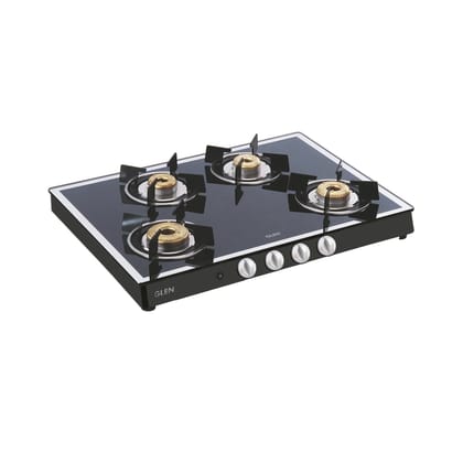 4 Burner Glass Gas Stove Mirror Finish 1 High Flame 3 Forged Brass Burners Auto Ign 70 CM Black (CT1048GTFBMBLAI)