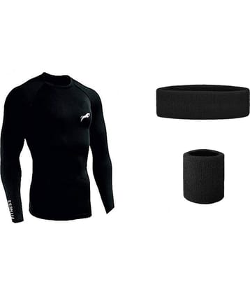 Just Rider Unisex 100% Polyester Compression T-Shirt Top Full Sleeve Plain Athletic & 100% COTTON Wrist band & Head band Fit Multi Sports Cycling, Cricket, Football, Badminton, Gym, Fitness