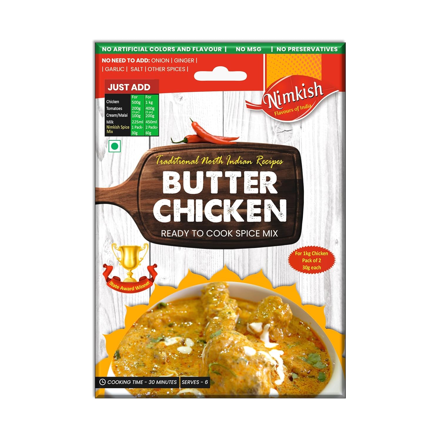 Nimkish Butter Chicken Masala 60g Ready to Cook Spice Mix, Tasty Authentic Meals, Premix Masala