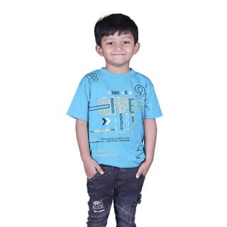 Kid Kupboard Cotton Boys T-Shirt, Light Blue, Half-Sleeves, 5-6 Years KIDS7198