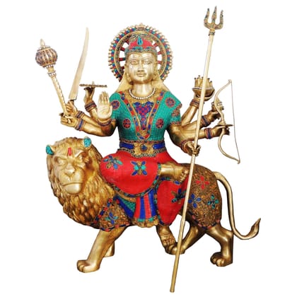 Brass Durga Ji God Idol Statue - Premium Brass Showpiece for Gifting & Worship, Height : 35.3 Inch (BSMAS978 E)