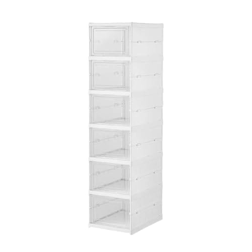 Sulfar 6 Tier Shoe Rack Collapsible Shoe Organiser with Door - Foldable Sneaker Crates Footwear Organiser for