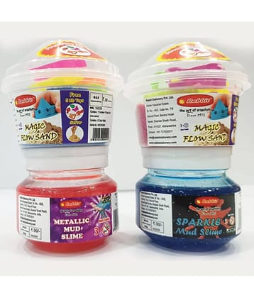 RABBIT'S Sparkle & Metallic Slime+ 2 Sand 100g|Slime for Kids Boys Girls|Play with Sand Slime for Kids|Combo includes 2 Sand & 2 Slime +10 Sand toys+Make castle at home|Perfect gift for kids|Putty toy|Sand Clay| Sand for Kids with Toys| Kinetic sand|