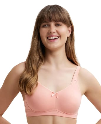 Jockey FE41 Women's Wirefree Non Padded Super Combed Cotton Elastane Stretch Full Coverage Everyday Bra with Concealed Shaper Panel and Broad Fabric Straps_Candlelight Peach_34B Jockey FE41 Women's Wirefree Non Padded Super Combed Cotton Elastane Stretch