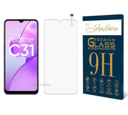 GlassVerse 9H Tempered Glass For Realme C31 (PACK OF 1) with Free Installation Kit Full screen Coverage Free Replacement If Received Damaged - 6.5 inch GlassVerse 9H Tempered Glass For Realme C31 (PACK OF 1) with Free Installation Kit Full screen Coverag