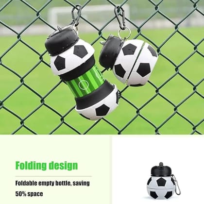 Little Station FOLDING BOTTLE Football Design Silicone Collapsible Water Bottles Foldable and Leak Proof Water Bottle for School Kids,Travel,Hiking,Riding and for Movements.
