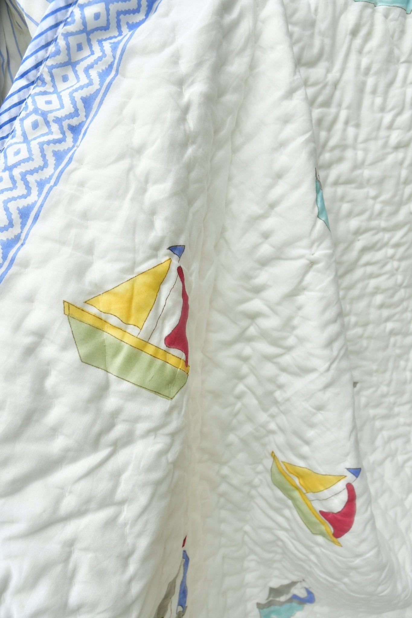 Boat Print Mul Mul Handblock Cotton Quilt - Single