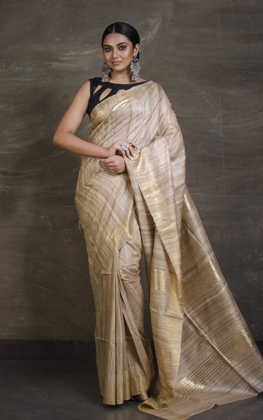 Handloom Tussar Ghicha Silk Saree