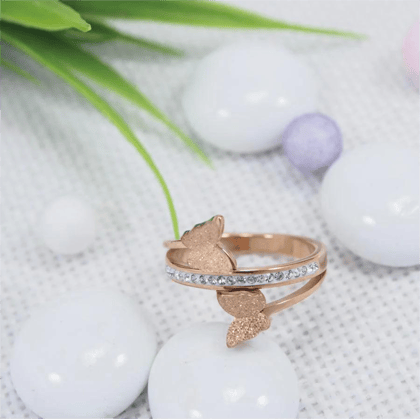 Stainless Steel Rosegold Plated Layered Butterfly Finger Ring Stainless Steel Rosegold Plated Layered Butterfly Finger Ring