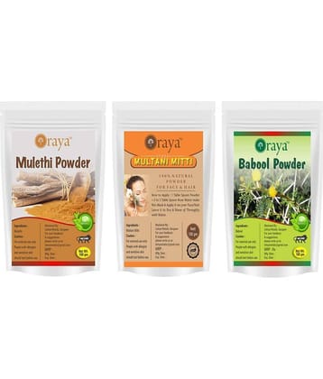ORAYA Mulethi Powder & Multani Powder & Babool Powder For Skin Face Pack 300 gm Pack of 3