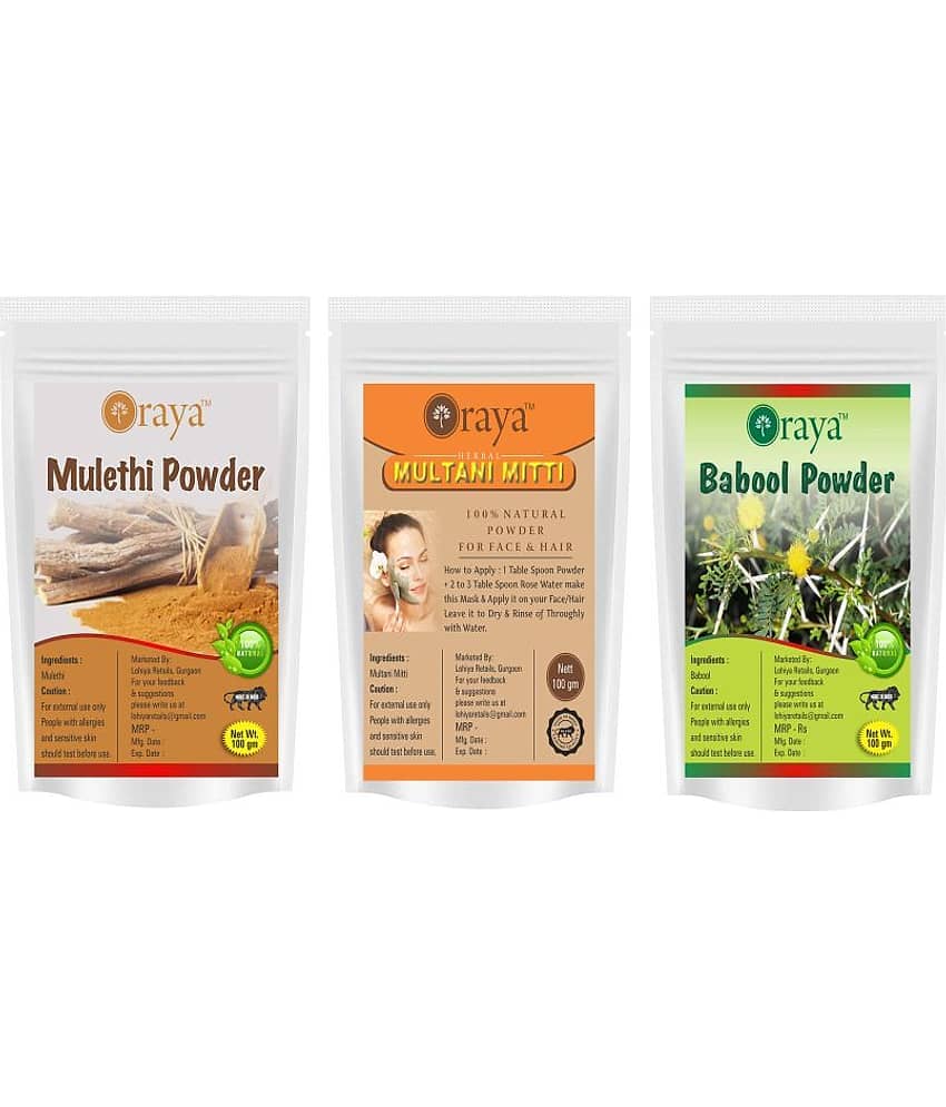 ORAYA Mulethi Powder & Multani Powder & Babool Powder For Skin Face Pack 300 gm Pack of 3