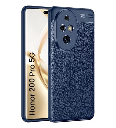 Vegan Leather Rugged Flexible TPU Series Shockproof Armor Back Cover for Honor 200 Pro 5G, 6.78 inch, Blue