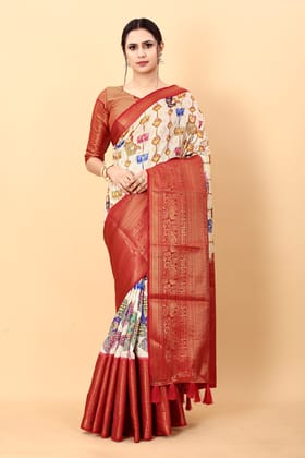 Yavira silk Women's Multi Printed Silk Blend Saree