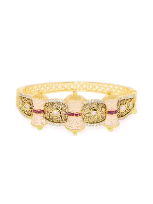 Exquisite Gold-Plated Temple Design brecelet with Ruby and Enamel