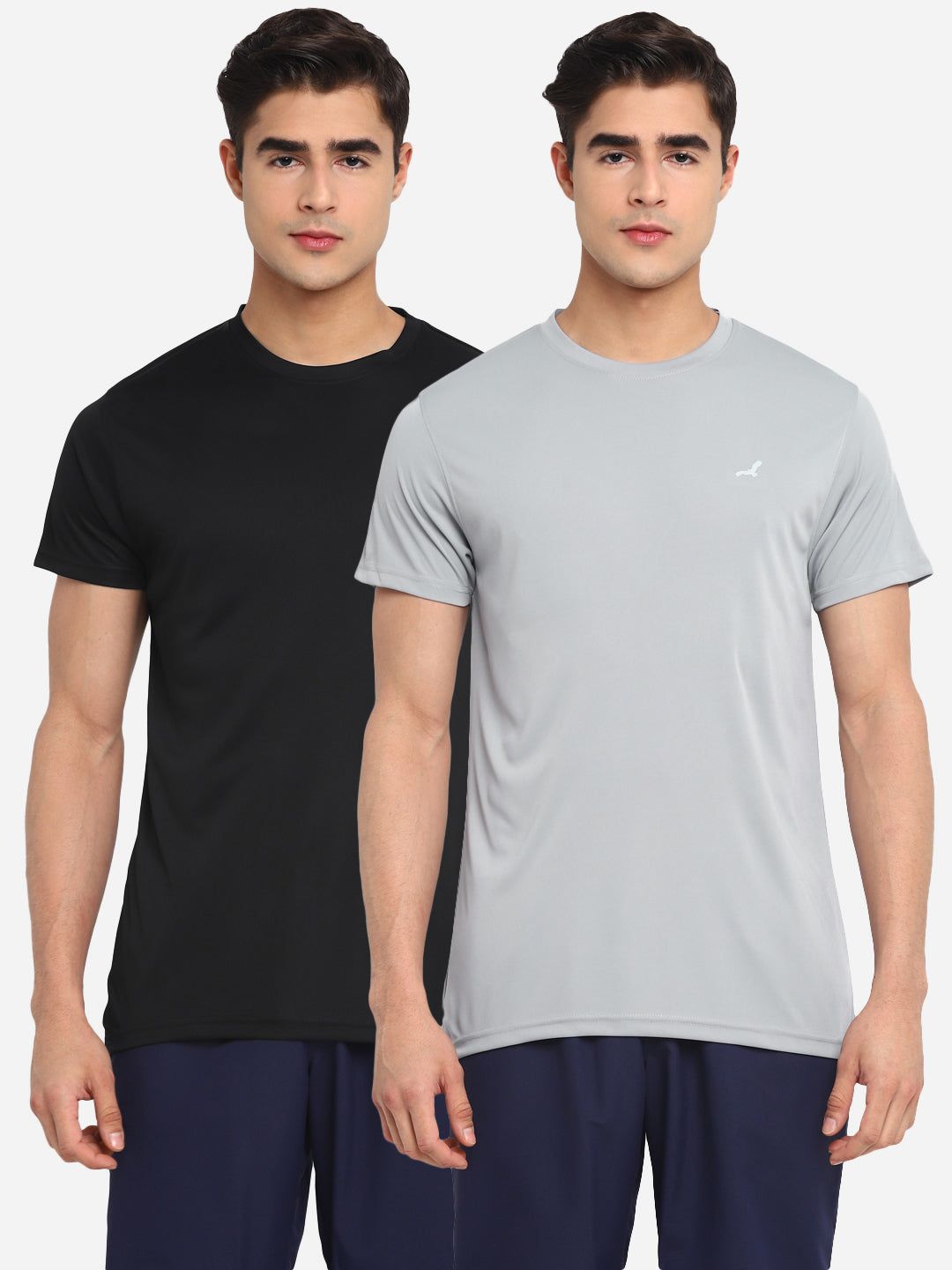 Sports Kooltex Round Neck T-Shirts for Men Pack of 2 - Black & Grey-L / Black & Grey