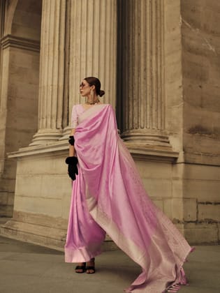 Pink Handloom Weaving Silk Saree