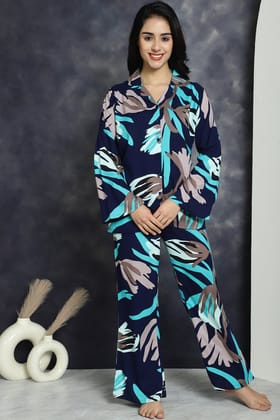 Navy color Floral Printed Nightsuit For Women-S