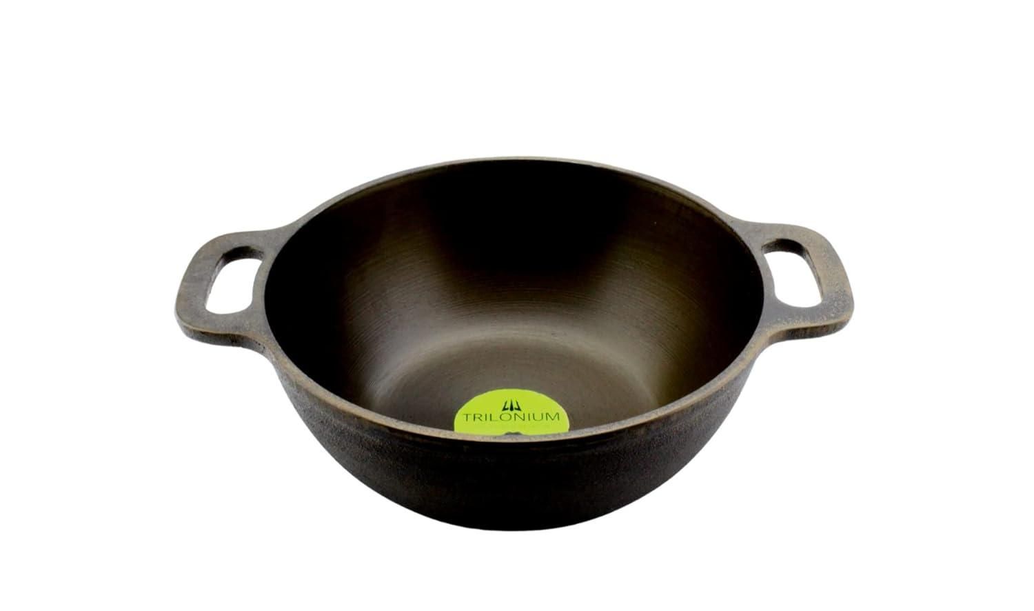 Trilonium Cast Iron Kadai | Machined Smooth | 10 Inches | 2.54 Kgs | ButterMold