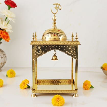 Pure Brass Round Dome Temple – Handcrafted Mandir Showpiece, Height : 24.5 Inch (FMAS311 B)