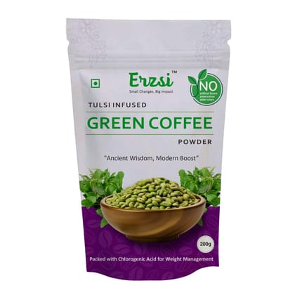 ERZSI Tulsi Infused Green Coffee Powder | Weight Loss & Detox Supplement | Organic Unroasted Coffee Beans with Holy Basil | Fast-Acting for Weight Management | 200g