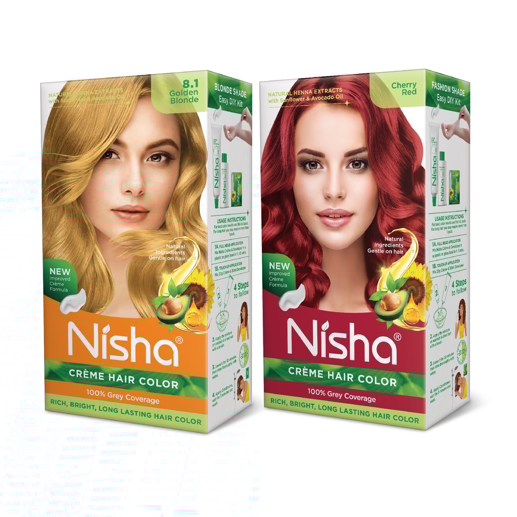 Nisha Creme Hair Color Combo, Pack of 2 Golden Blonde & Cherry Red