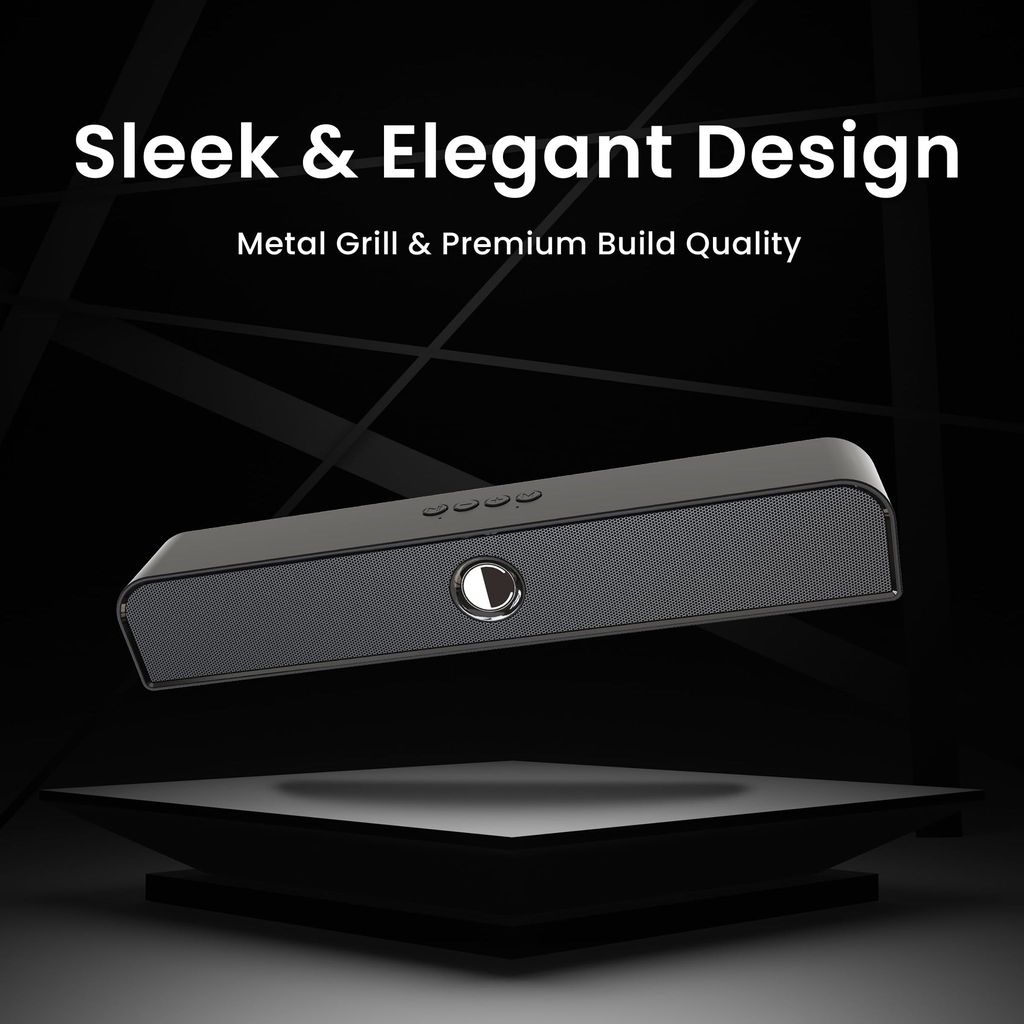 CELLECOR CLB10 20W Bluetooth Soundbar with 3D Surround Sound |Bluetooth 5.2v | FM Radio | Multiple Connectivity | Black