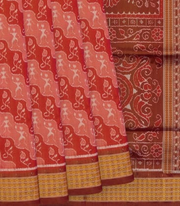 Red Tissue Handloom Orissa Silk Saree With Tribal Motifs-Red-Red