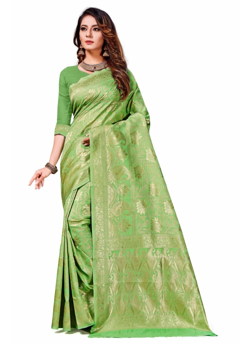 Generic Women's Banarasi Silk Saree (Light Green, 5 - 6 Mtrs)