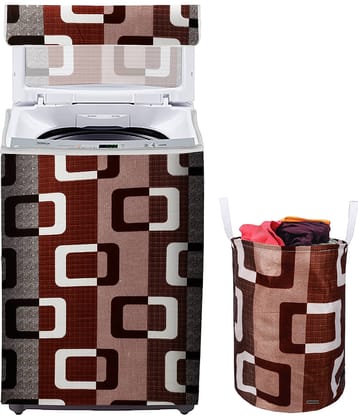E-Retailer Set of 2 Polyester Brown Washing Machine Cover for Universal 8 kg Top Load