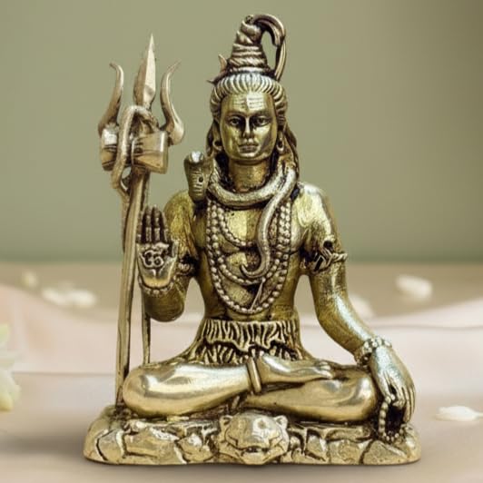 Sukh Sehaj Lord Shiva Murti | Brass Murti | Handcrafted, Antique Finish, 2.8 Inch, for Home Temple, Decor, Pooja Ritual and Gifting