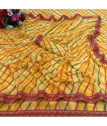 Gullak Georgette Printed Saree With Unstitched Blouse Piece ( Yellow )